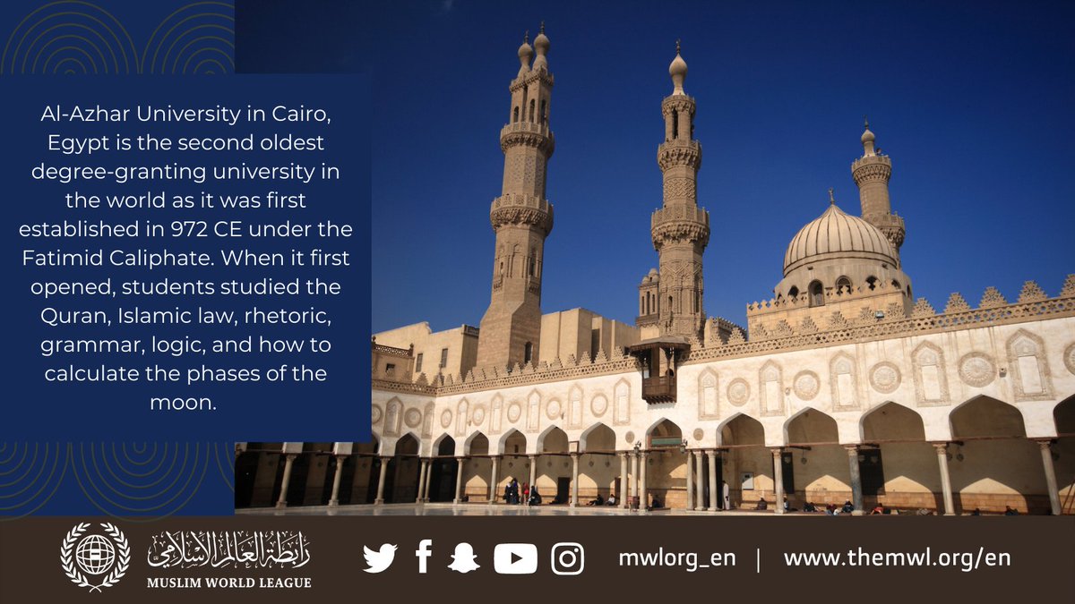 Al-Azhar University in Cairo, Egypt is the second oldest university in the world as it was first established in 972 CE under the Fatimid Caliphate