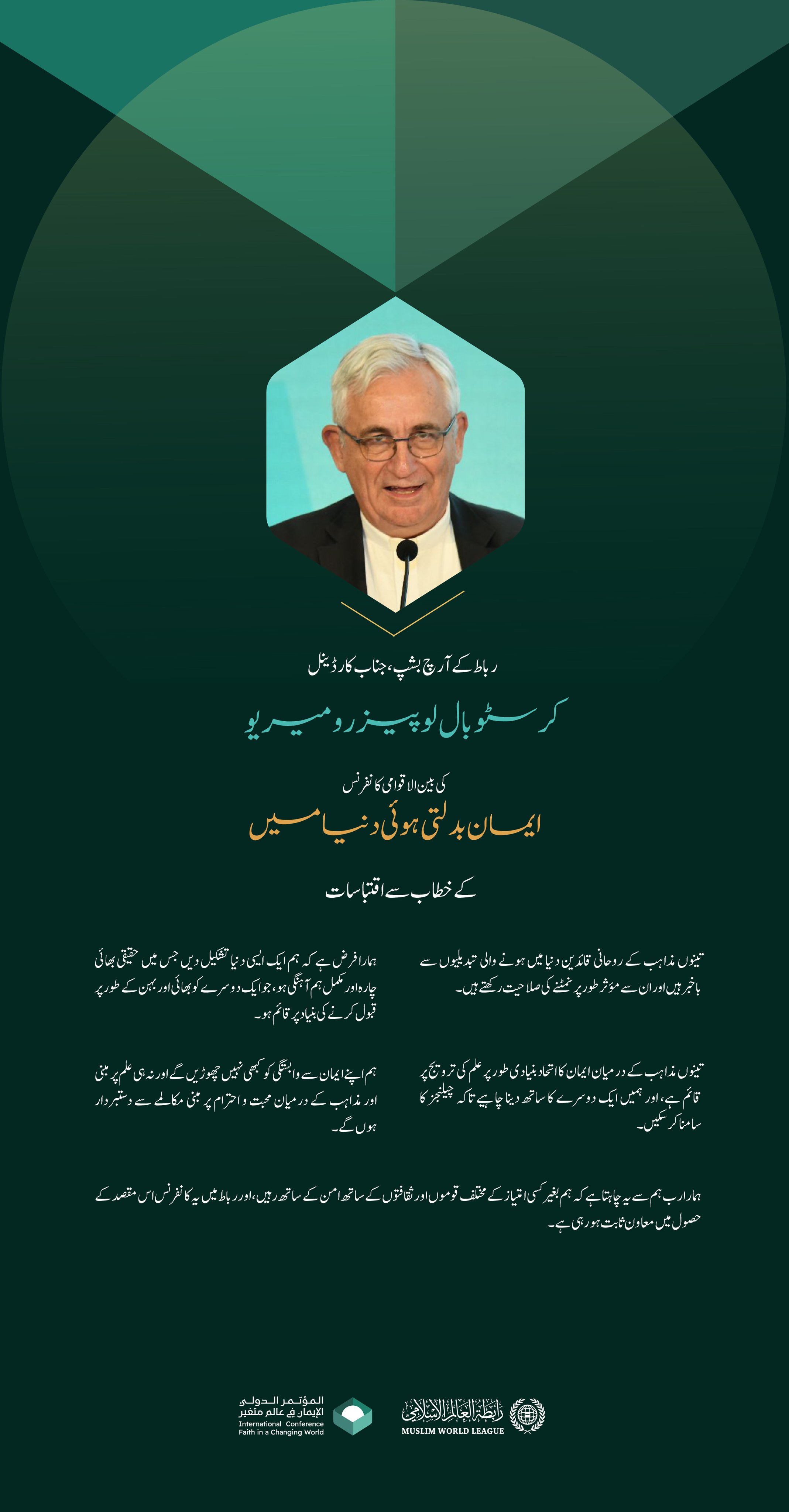 رباط کے آرچ بشپ، جناب کارڈینل، کرسٹوبال لوپیز رومیو  کی بین الاقوامی کانفرنس ”ایمان بدلتی ہوئی دنیا میں“ خطاب سے اقتباسات: