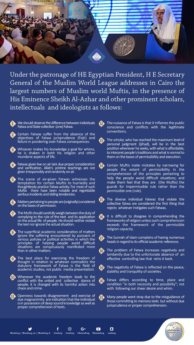 Excerpts from SG addrress at Cairo Conf.on Fatwa Role in Stability of societies,attended by the largest no.of Muslim World Muftis