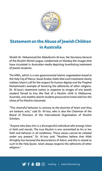 HE Dr. Mohammad Alissa condemned the images that have circulated in Australian media depicting the humiliating treatment of Jewish students