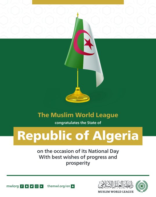 The Muslim World League congratulates the People's Democratic Republic of Algeria on their National Day