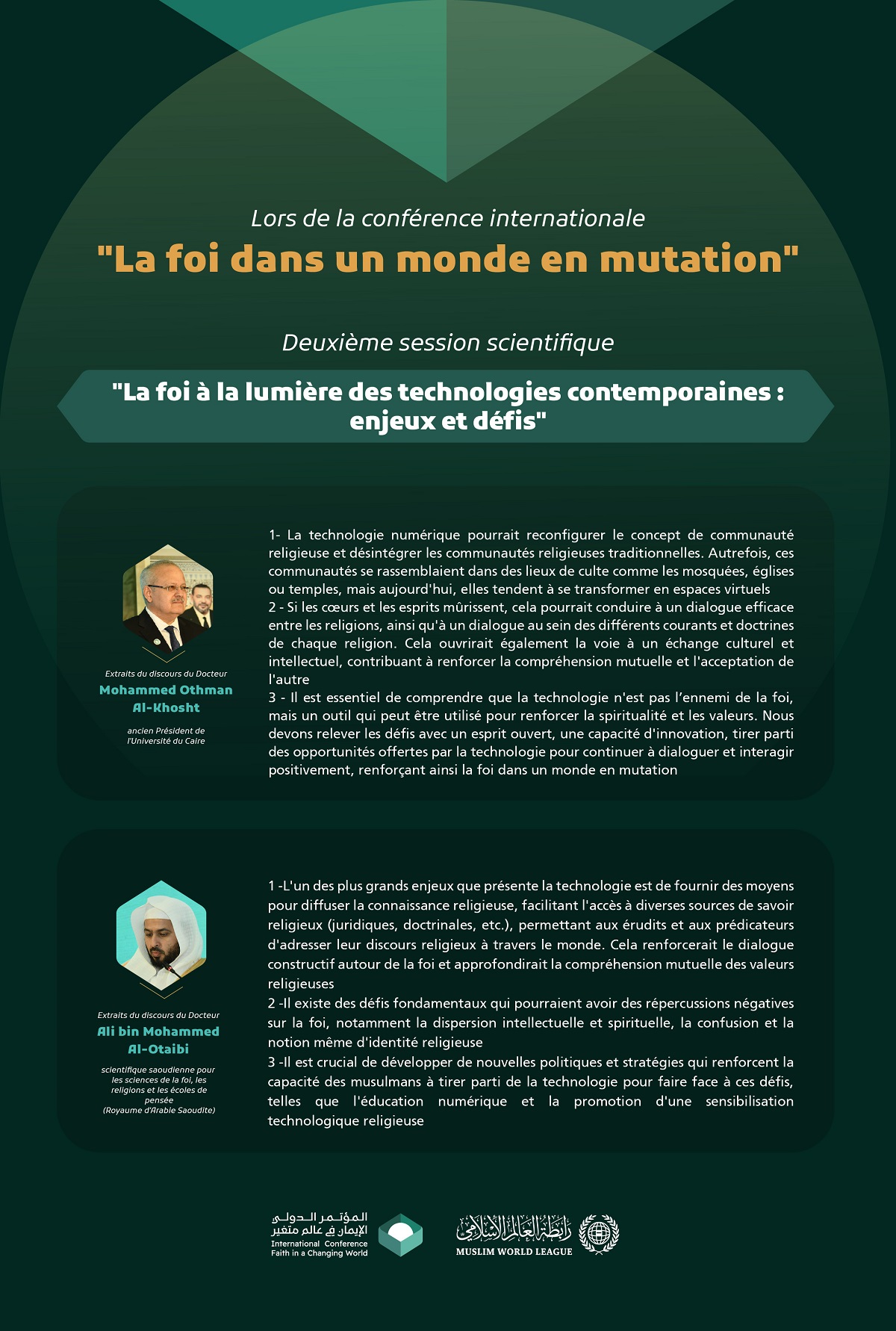 Extraits des interventions des experts et spécialistes lors de la deuxième session scientifique : « La foi à la lumière des technologies contemporaines :