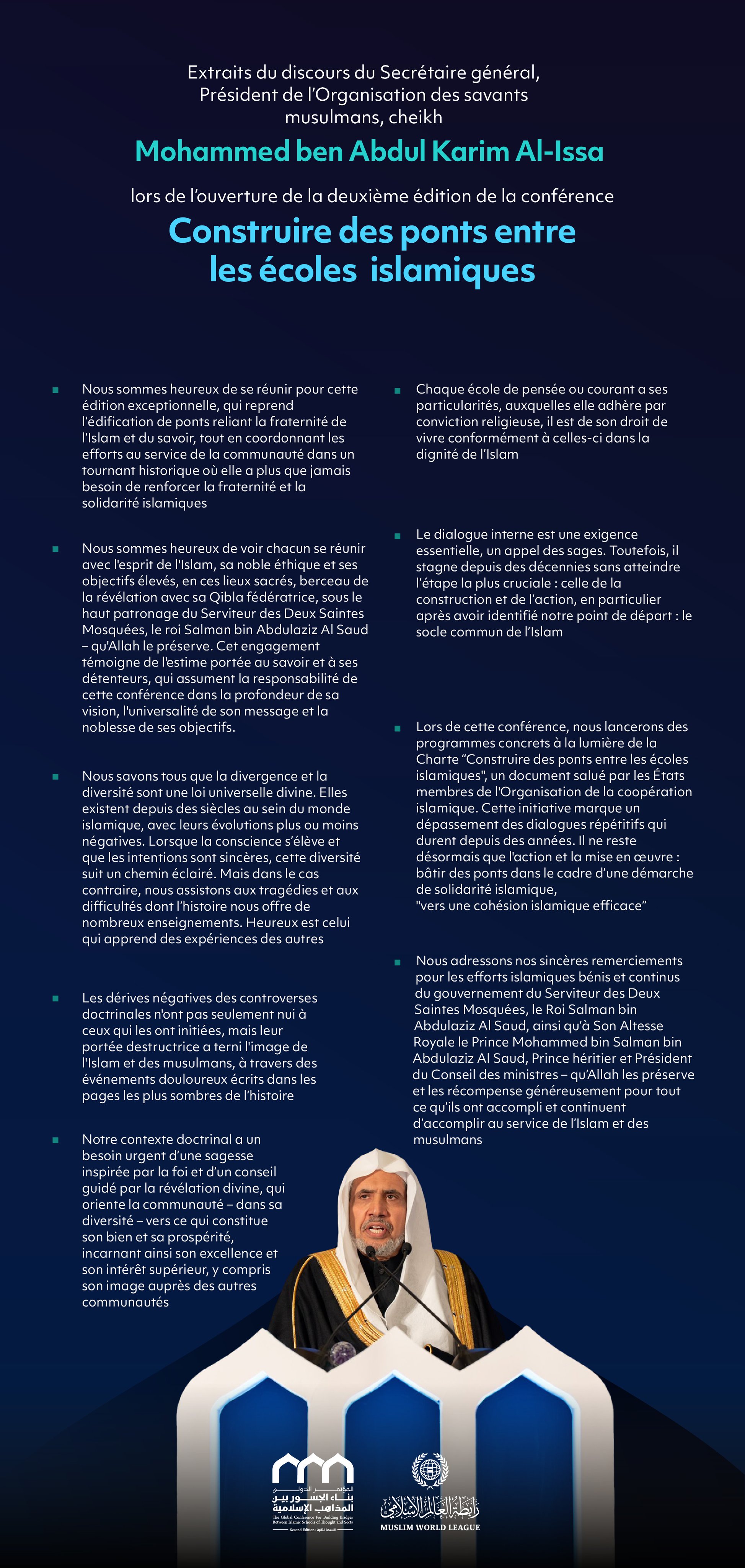Extraits du discours du Secrétaire général, Président de l’Organisation des savants musulmans, cheikh Mohammed Al-Issa lors de l’inauguration de la deuxième édition de la Conférence 