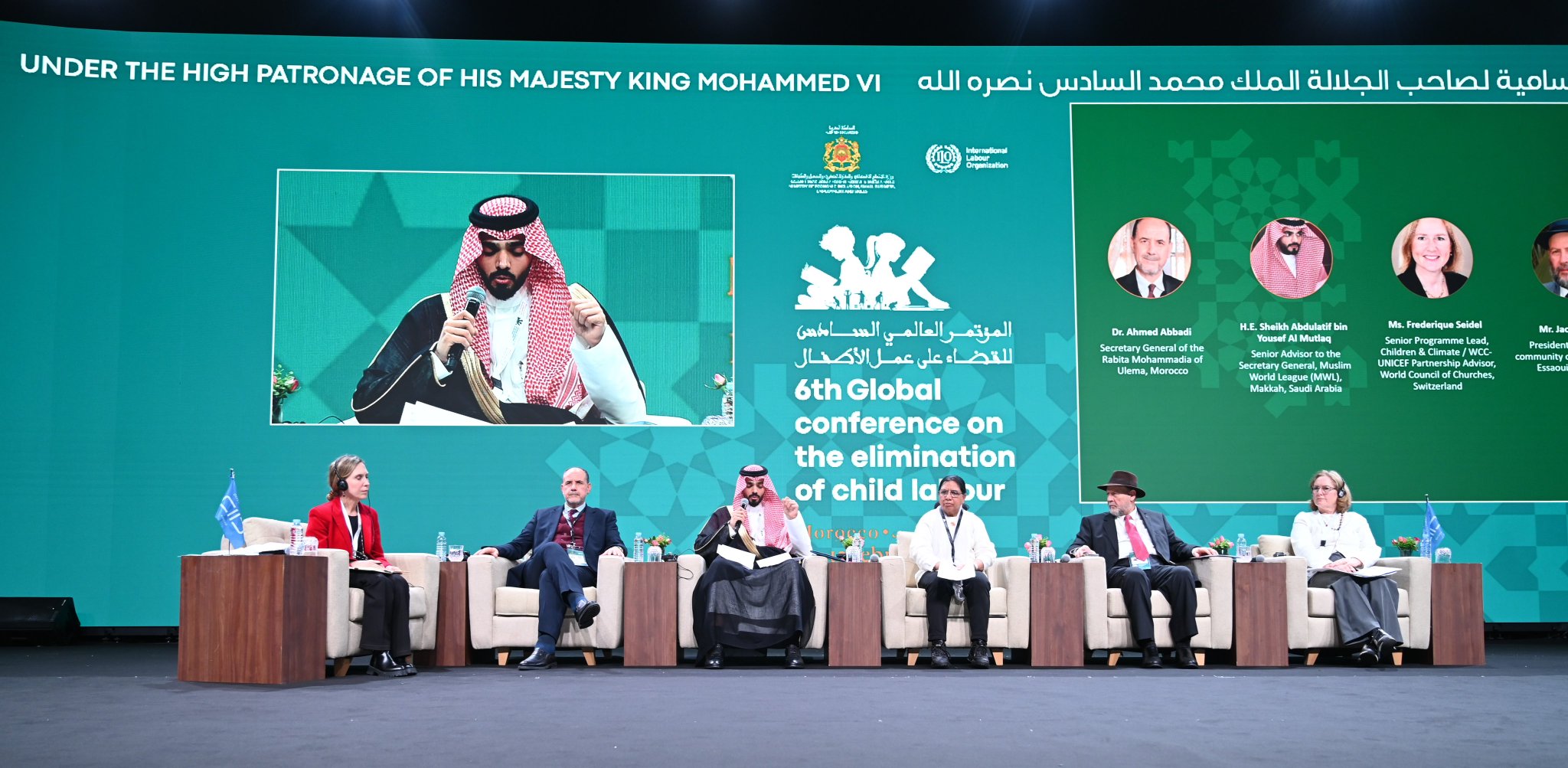 ‏شارك فضيلةُ المستشار والأمين العام المكَلَّف للهيئة العالمية للحقوقيين، الشيخ عبداللطيف المطلق، في أعمال المؤتمر العالمي السادس للقضاء على عمل الأطفال، المنعقد بالمملكة المغربية، تحت رعاية جلالة الملك محمد السادس