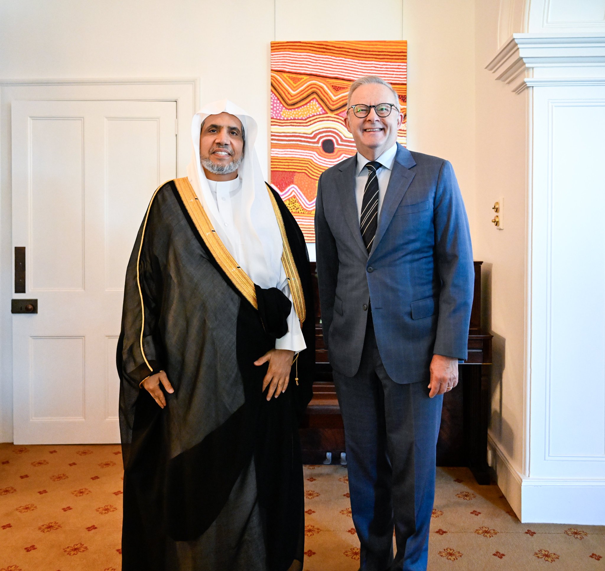 Yang Mulia Perdana Menteri Australia, Tuan Anthony Albanese, menerima kunjungan Yang Mulia Sekretaris Jenderal LMD, Ketua Organisasi Ulama Muslim, Syekh Dr.Mohammed Alissa Dalam pertemuan tersebut