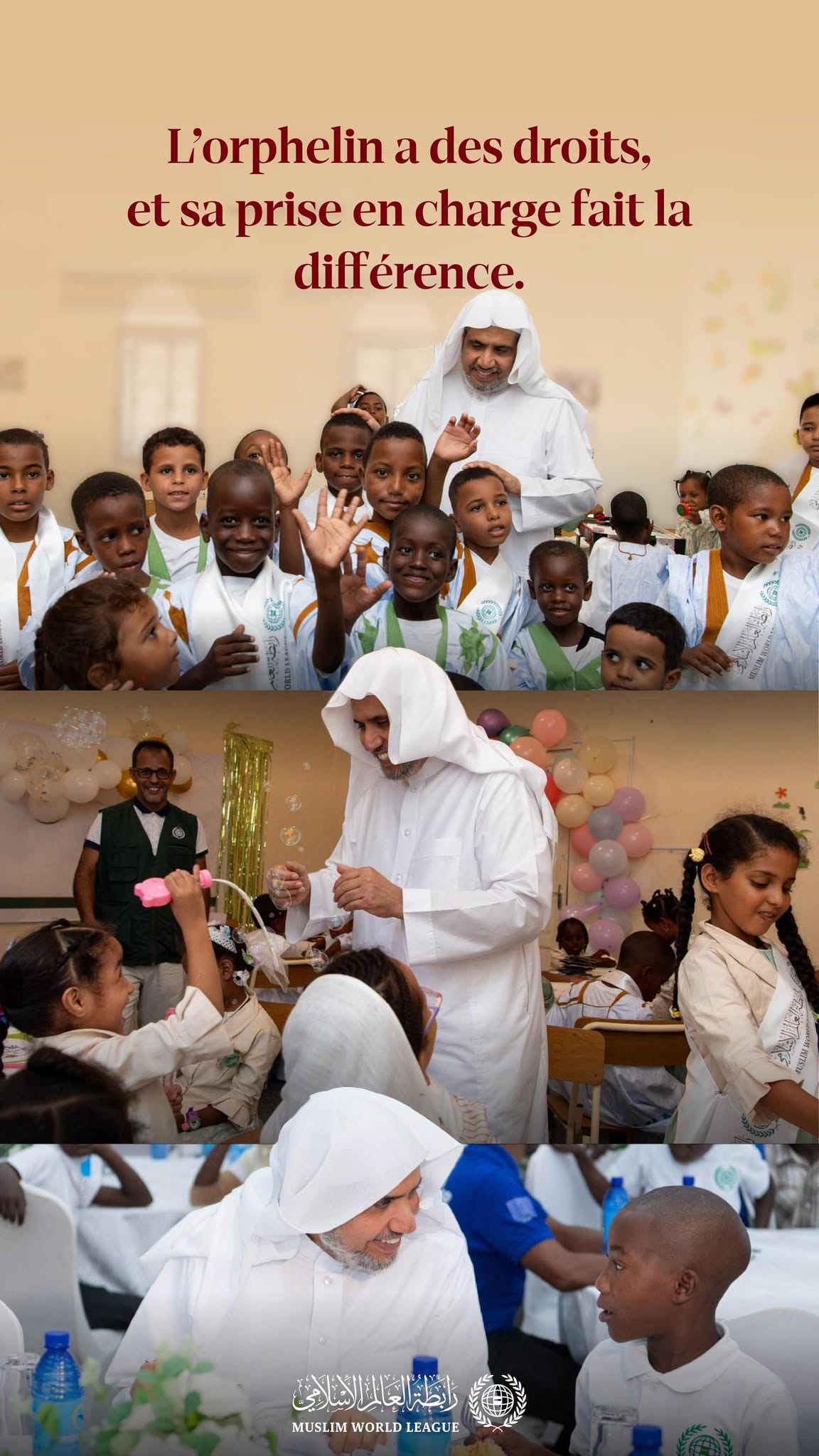 La Ligue islamique mondiale accorde une attention particulière aux orphelins dans plusieurs pays du monde, à travers ses programmes sociaux qui contribuent à répondre à leurs besoins essentiels