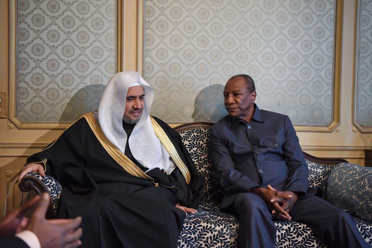 His Excellency the President of Guinea Conakry Professor Alfa Condé receiving HE the SG of the Muslim World League in his residence during his stay in Paris