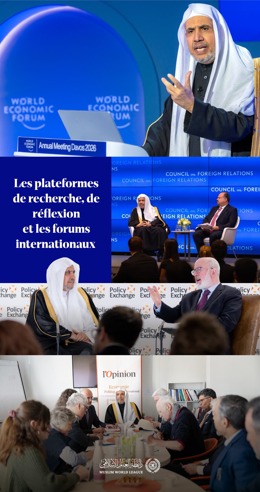La Ligue islamique mondiale maintient sa présence active dans les plus grands centres de recherche et de réflexion ainsi que dans les forums internationaux, avec un discours islamique qui traduit, par son niveau de compétence et sa vision éclairée