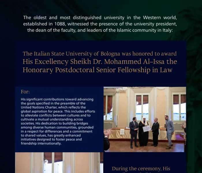 Features from the ceremony at the prestigious University of Bologna, both historically and academically significant, honored His Excellency Sheikh Dr.Mohammed Al-issa 