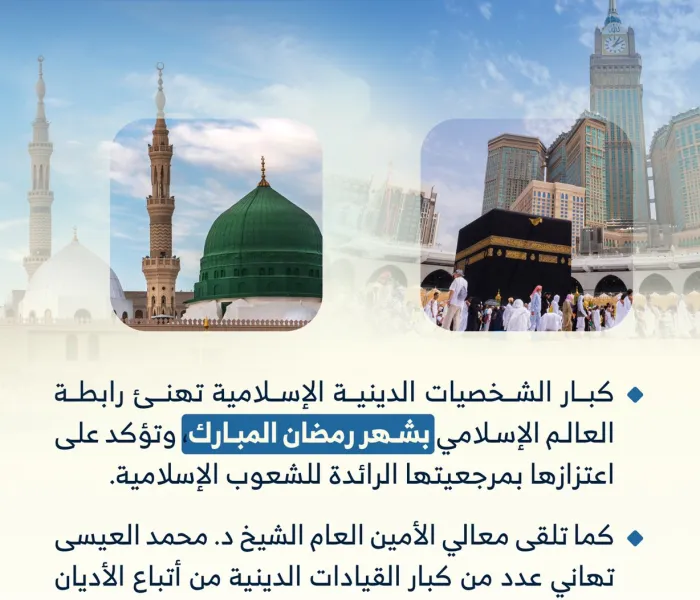 اتصالاتٌ ورسائلُ تهانٍ  تنهال على ⁧‫رابطة العالم الإسلامي‬⁩: