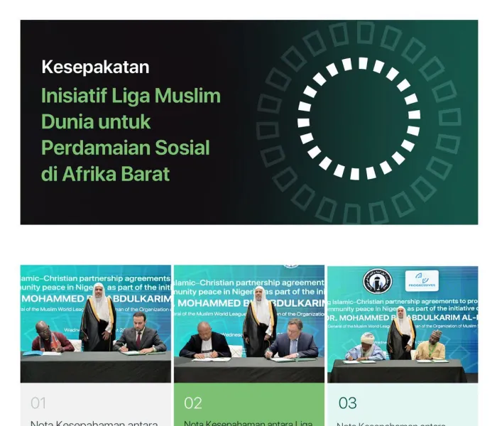 Yang Mulia Sekretaris Jenderal LMD, Syekh Dr. Mohammed Al-Issa , menyaksikan penandatanganan sejumlah kesepakatan antara para pemimpin Islam dan Kristen di Nigeria
