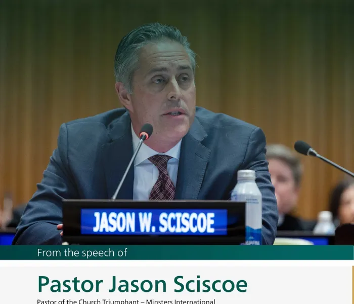 Highlights from the speech of Pastor Jason Sciscoe, Pastor of the Church Triumphant – Minsters International, at the launch of the MWL initiative on Building Bridges between East and West at the UN headquarters in New York: