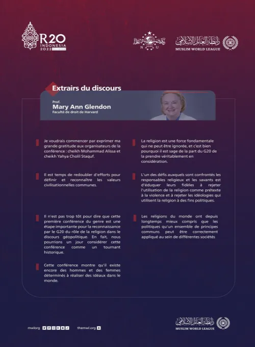 Extraits du discours de la professeure Mary Ann Glendon de la faculté de droit de Harvard au SommetR20 à Bali :