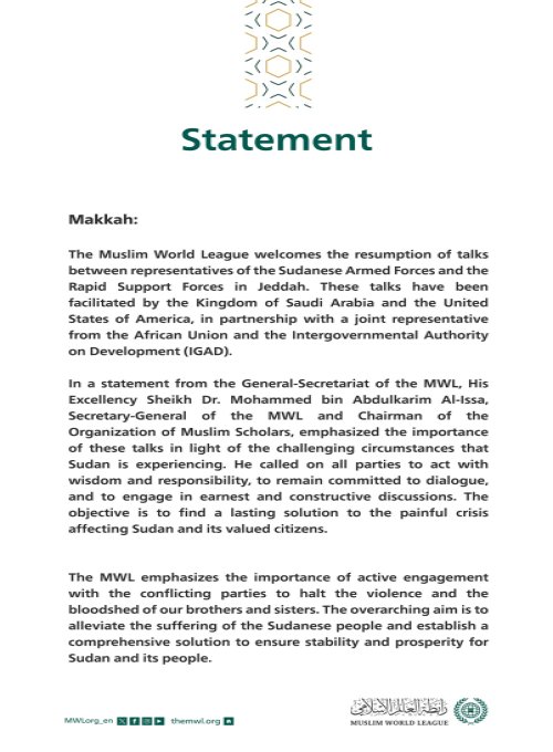 Statement on Resuming Talks between the Parties to the Conflict in Sudan