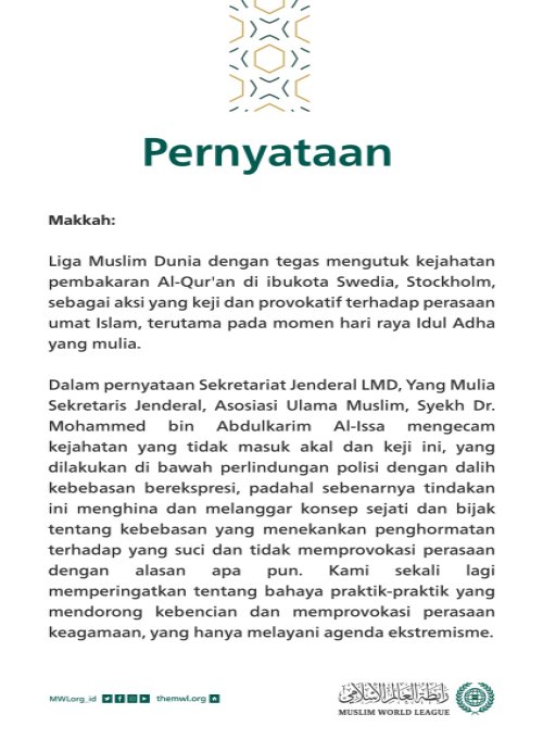 Pernyataan dari Liga Muslim Dunia:‬⁩