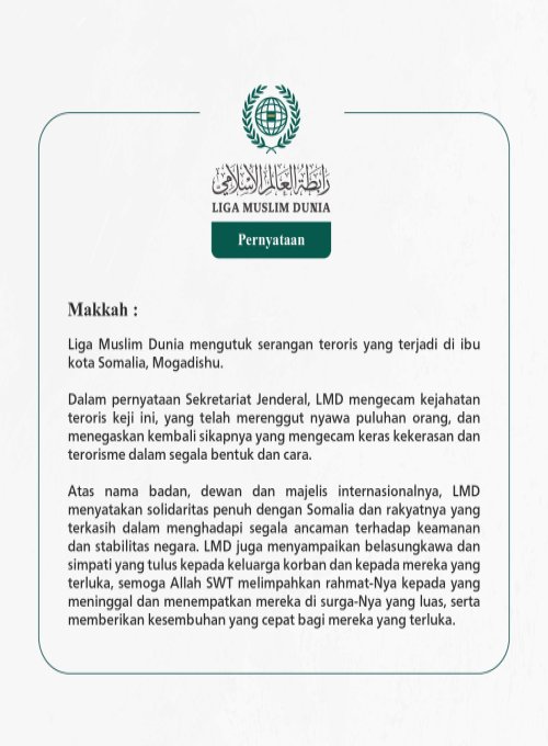 Pernyataan dari Liga Muslim Dunia: