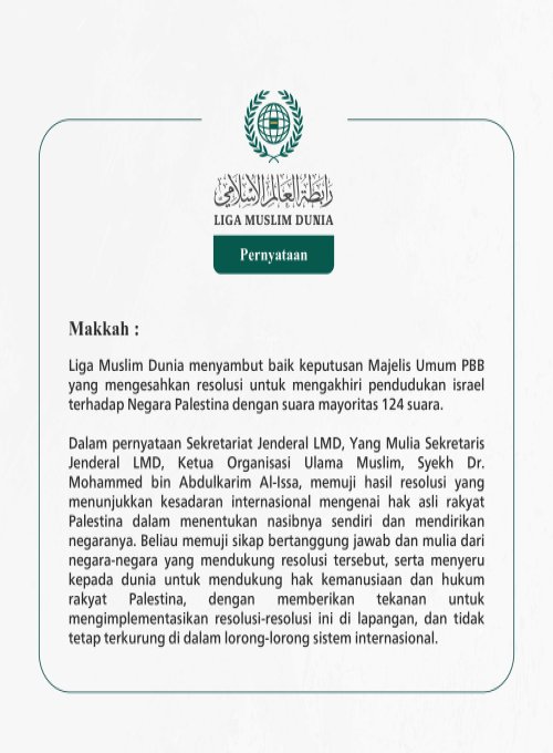 Pernyataan dari Liga Muslim Dunia: