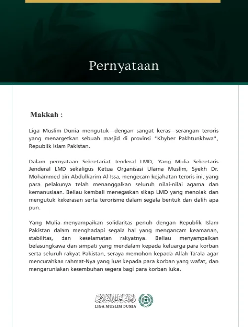Liga Muslim Dunia Mengutuk Serangan Teroris yang Menargetkan Sebuah Masjid di Provinsi Khyber Pakhtunkhwa, Pakistan