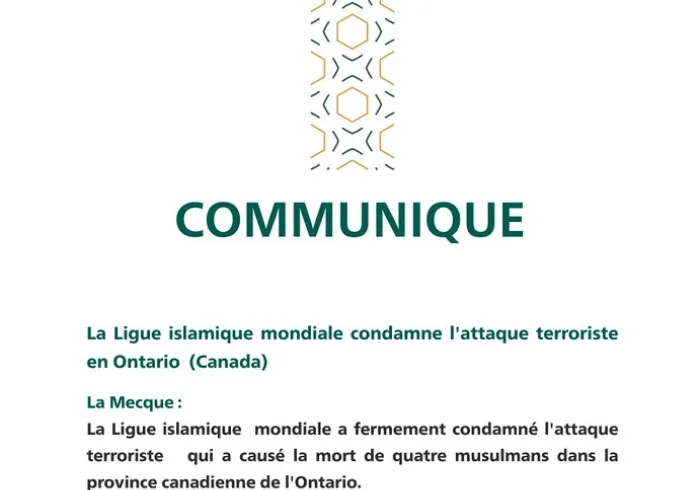 Communiqué de la Ligue Islamique Mondiale :