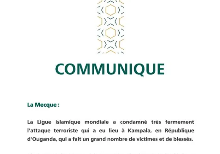 Communiqué de la Ligue Islamique Mondiale :