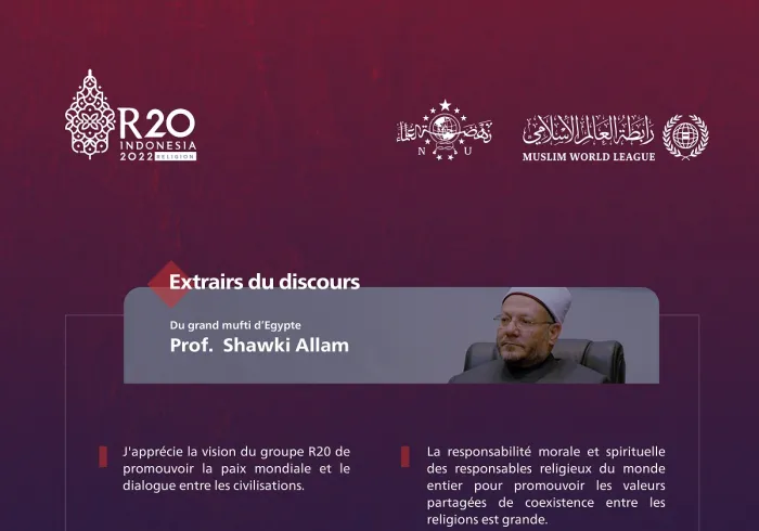 Extraits du discours du Grand Mufti d'Égypte, Prof. Shawki Allam, lors du Sommet R20 à Bali :