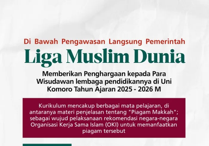 Ketahui detail apresiasi Liga Muslim Dunia terhadap para wisudawan lembaga pendidikannya di Uni Komoro, serta kehadirannya di bidang pendidikan di seluruh penjuru republik dengan sambutan dan pengawasan langsung dari pemerintah.