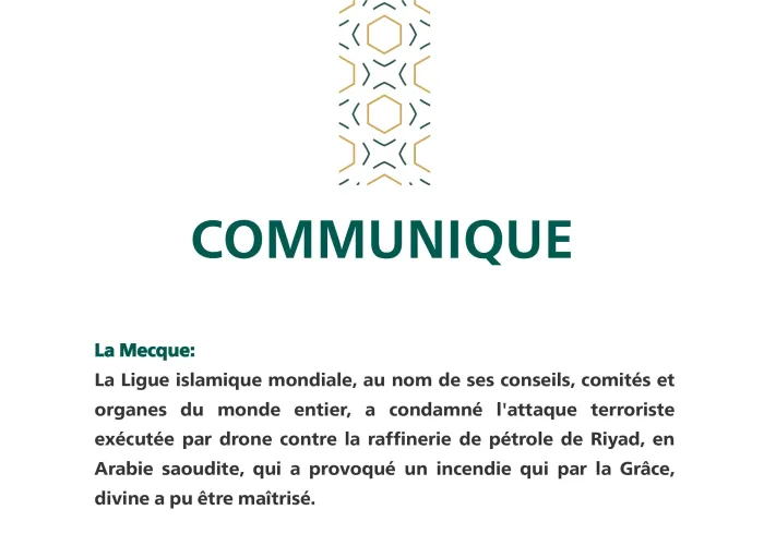 Communiqué de la Ligue Islamique Mondiale 