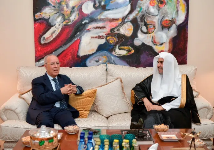 Minister of Awqaf & Islamic Affairs Mr. Tawfiq, Minister of Justice Mr. Aujjar & Minister of Foreign Affairs & Int'l Cooperation Mr. Bourita of Morocco receive & discuss with HE the SG of the MWL Dr. Mohammed Alissa topics