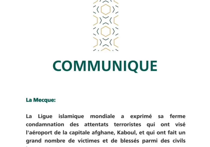 Communiqué de la Ligue Islamique Mondiale:
