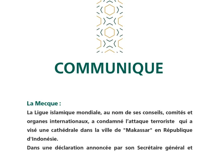 Communiqué de la Ligue Islamique Mondiale