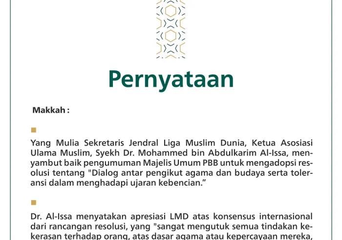 Pernyataan dari Liga Muslim Dunia: