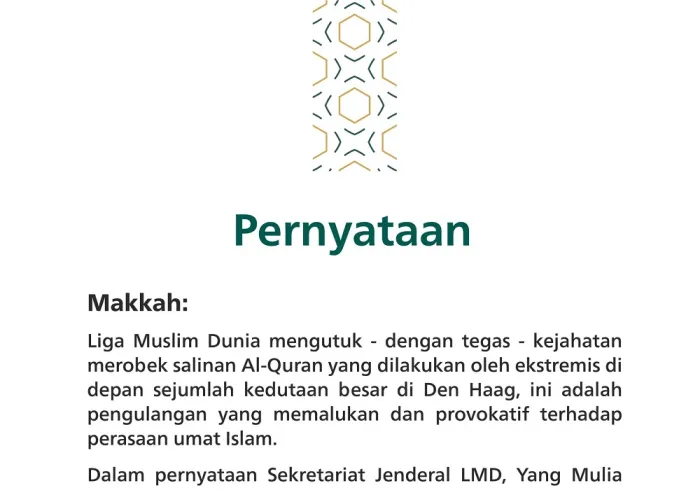 Pernyataan dari Liga Muslim Dunia: