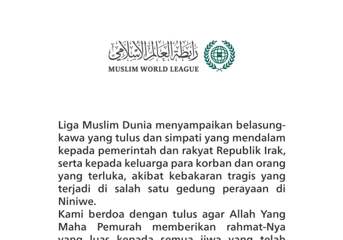 Belasungkawa dari Liga Muslim Dunia: