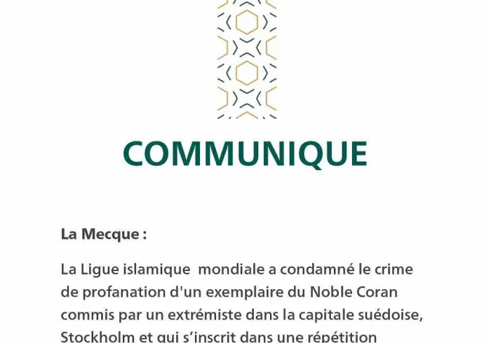 Communiqué de la Ligue Islamique Mondiale