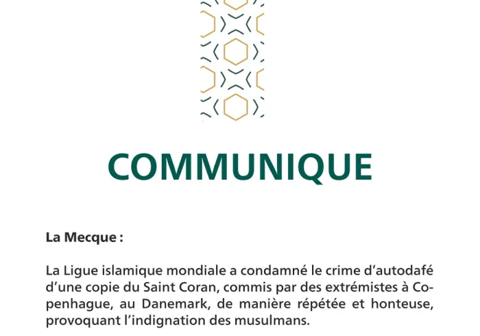 Communiqué de la Ligue Islamique Mondiale