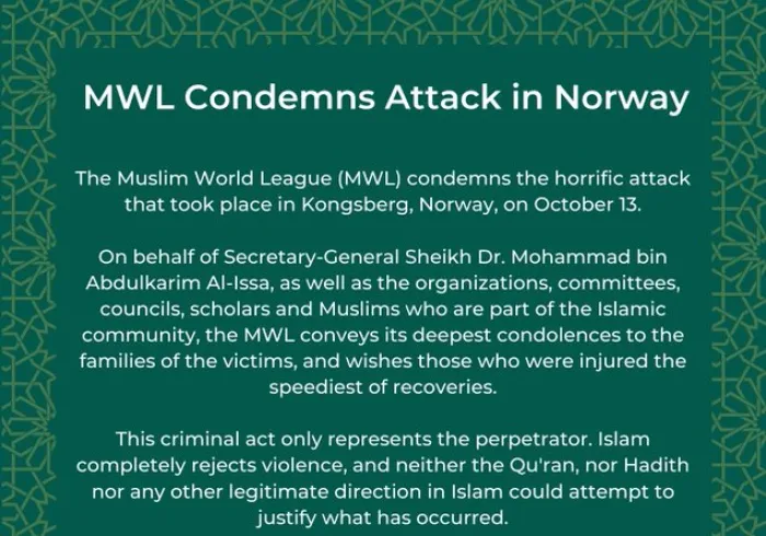 Statement from the Muslim World League on the latest attack in Norway