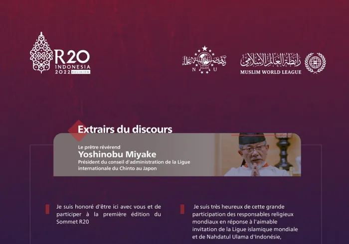 Extraits du discours du président du Conseil d’administration de la Ligue Chinto au Japon, le prêtre révérend Yoshinobu Miyake, lors du SommetR20 à Bali :