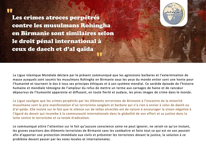 Les crimes atroces perpétrés contre les musulmans Rohingha en Birmanie sont similaires selon le droit pénal international à ceux de daech et d’al qaïda