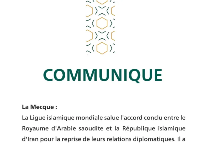 Communiqué de la Ligue Islamique Mondiale :