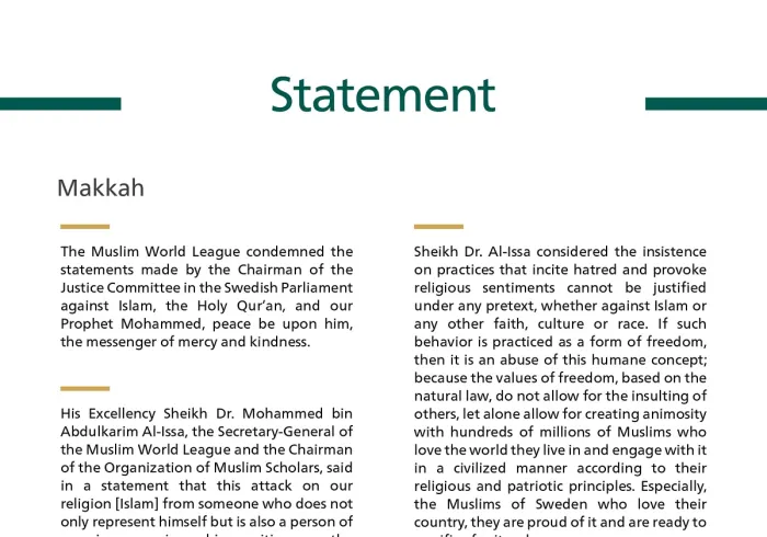 Statement from the Muslim World League: