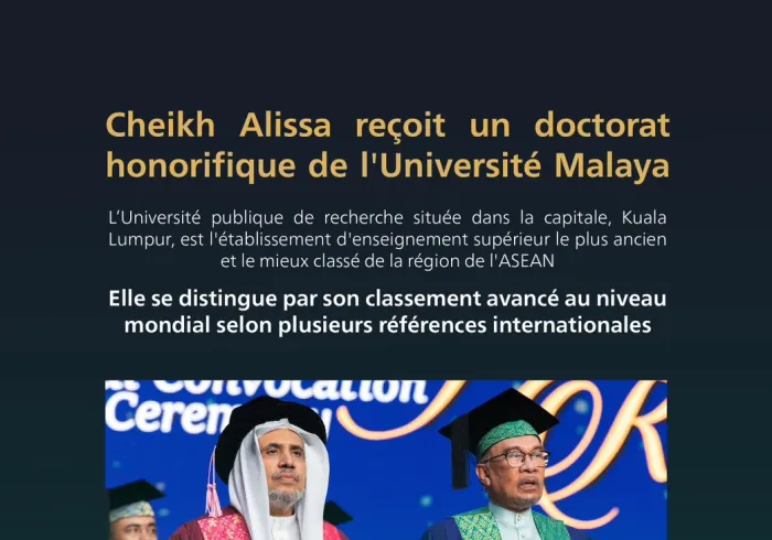 L'Université d'État de Malaya, la plus célèbre et la mieux classée de l'ASEAN , décerne un doctorat honorifique en sciences politiques à cheikh Mohammed Al-Issa pour ses efforts exceptionnels dans la diplomatie islamique à travers le monde.