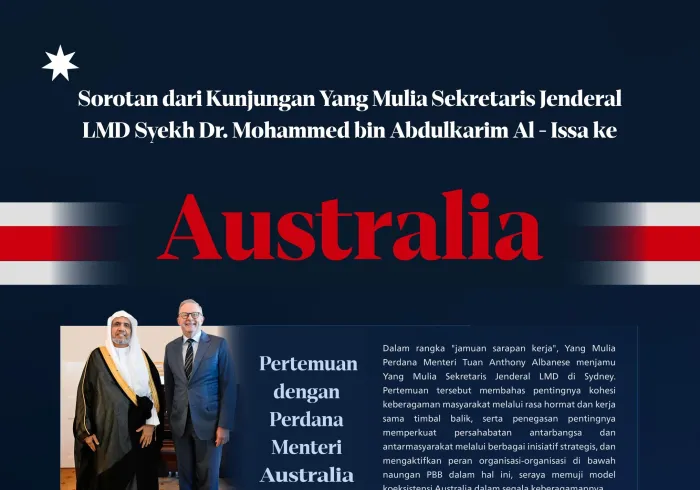 Berikut adalah sorotan dari kunjungan Yang Mulia Sekretaris Jenderal LMD, Ketua Organisasi Ulama Muslim, Syekh Dr. Mohammed Alissa   ke Australia:
