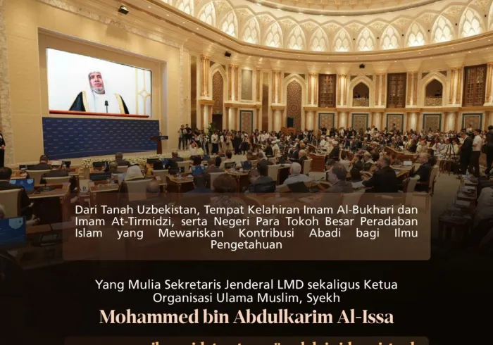 Kutipan dari pidato utama "melalui tayangan video" yang disampaikan oleh Yang Mulia Sekretaris Jenderal LMD sekaligus Ketua Organisasi Ulama Muslim, Syekh Dr. Mohammed Al-Issa , pada pembukaan Forum Islam Internasional Pertama "Peradaban Islam: Jalan Perdamaian, Toleransi, dan Pencerahan", yang diselenggarakan di ibu kota Uzbekistan, "Tashkent", di bawah naungan Yang Mulia Presiden Republik Uzbekistan: