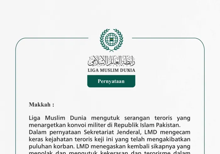 Liga Muslim Dunia mengutuk serangan teroris yang menargetkan konvoi militer di Republik Islam Pakistan.