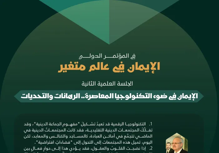 ‏مقتطفات من كلمات الخبراء والمتخصصين في الجلسة العلمية الثانية: "الإيمان في ضوء التكنولوجيا المعاصرة.. الرهانات والتحديات"، ضمن أعمال المؤتمر الدولي "الإيمان في عالمٍ متغيِّر":