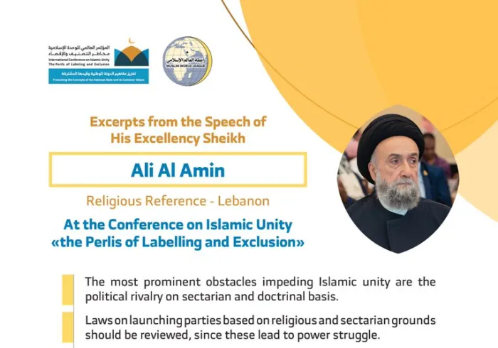HE Sayed Ali Al-Amin, addresses 1200 Islamic figures from 127 countries & 28 Islamic components at the MWL conference on Islamic Unity