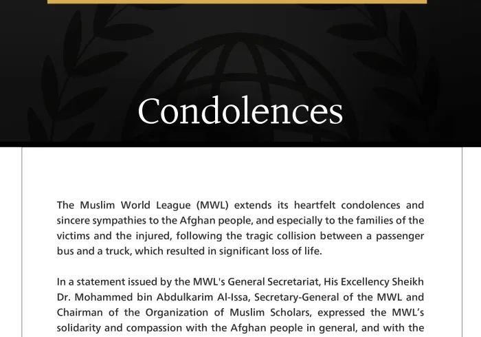 The Muslim World League Extends Condolences over the Victims of the Collision in Western Afghanistan