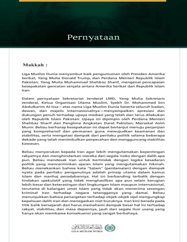 Pernyataan dari Liga Muslim Dunia: