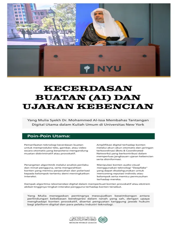 Universitas New York yang bergengsi menyambut, Syekh Dr. Mohammed Al-Issa , untuk menyampaikan kuliah umum yang dilanjutkan dengan dialog komprehensif bersama jajaran akademisi terkemuka universitas dan para tamu undangan