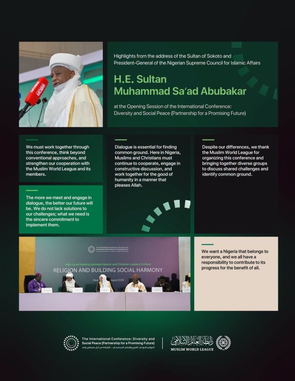 Highlights from the address of H.E. Sultan of Sokoto and President-General of the Nigerian Supreme Council for Islamic Affairs, during the launch of the Muslim World League's Social Peace Initiative in West Africa